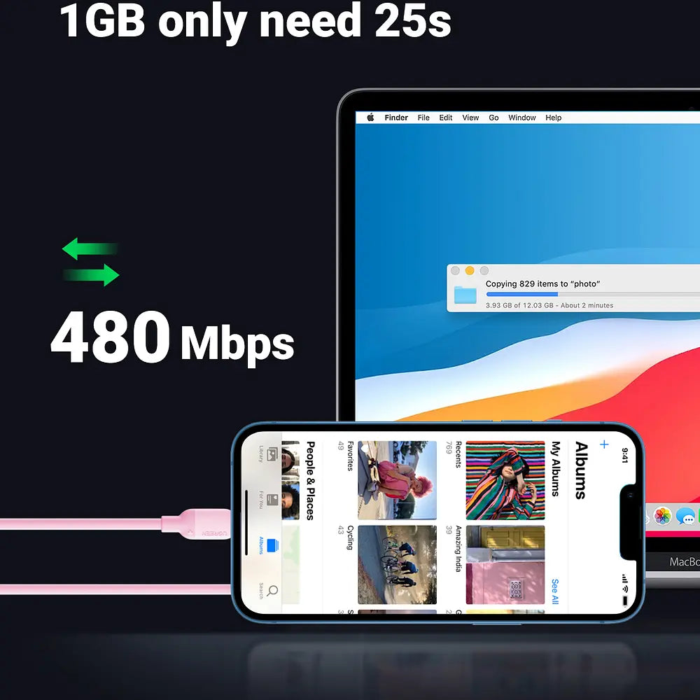 Cable C to Lightning 20W, Ugreen US387 Rosa