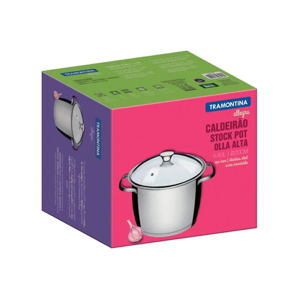 Olla Acero 20 Cm diámetro (4.37 Lt) Allegra con tapa de vidrio - Tramontina