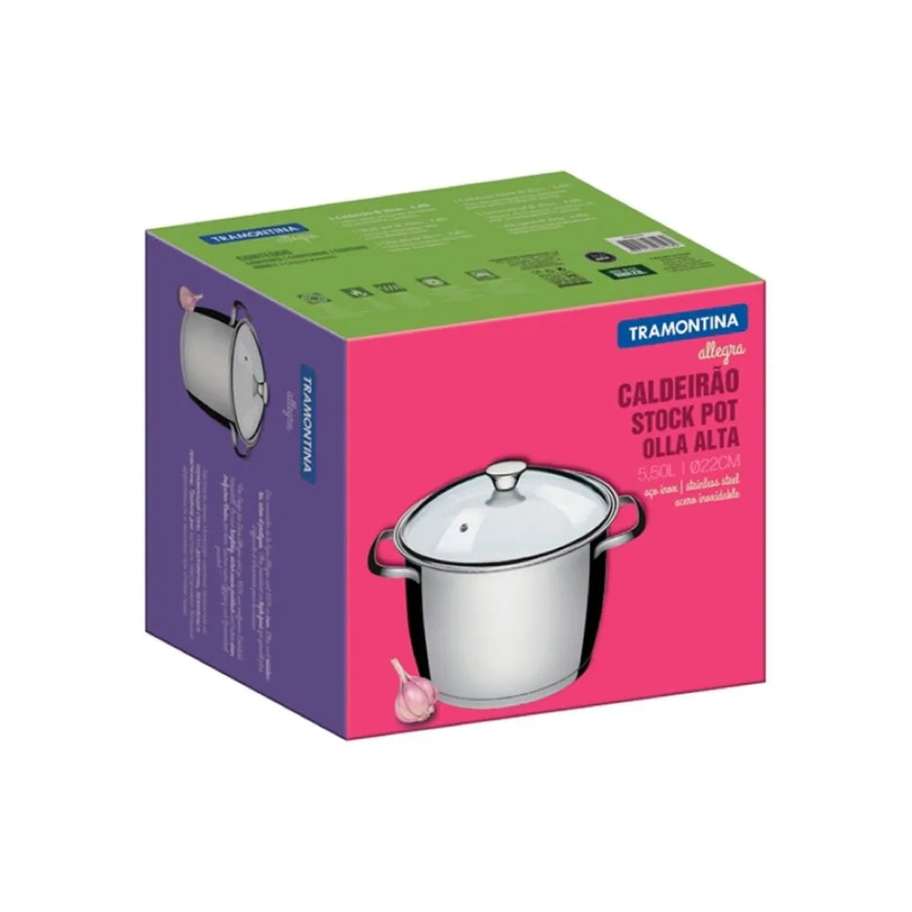 Olla Acero 22 Cm diámetro (5.48 Lt) Allegra Tapa de vidrio - Tramontina