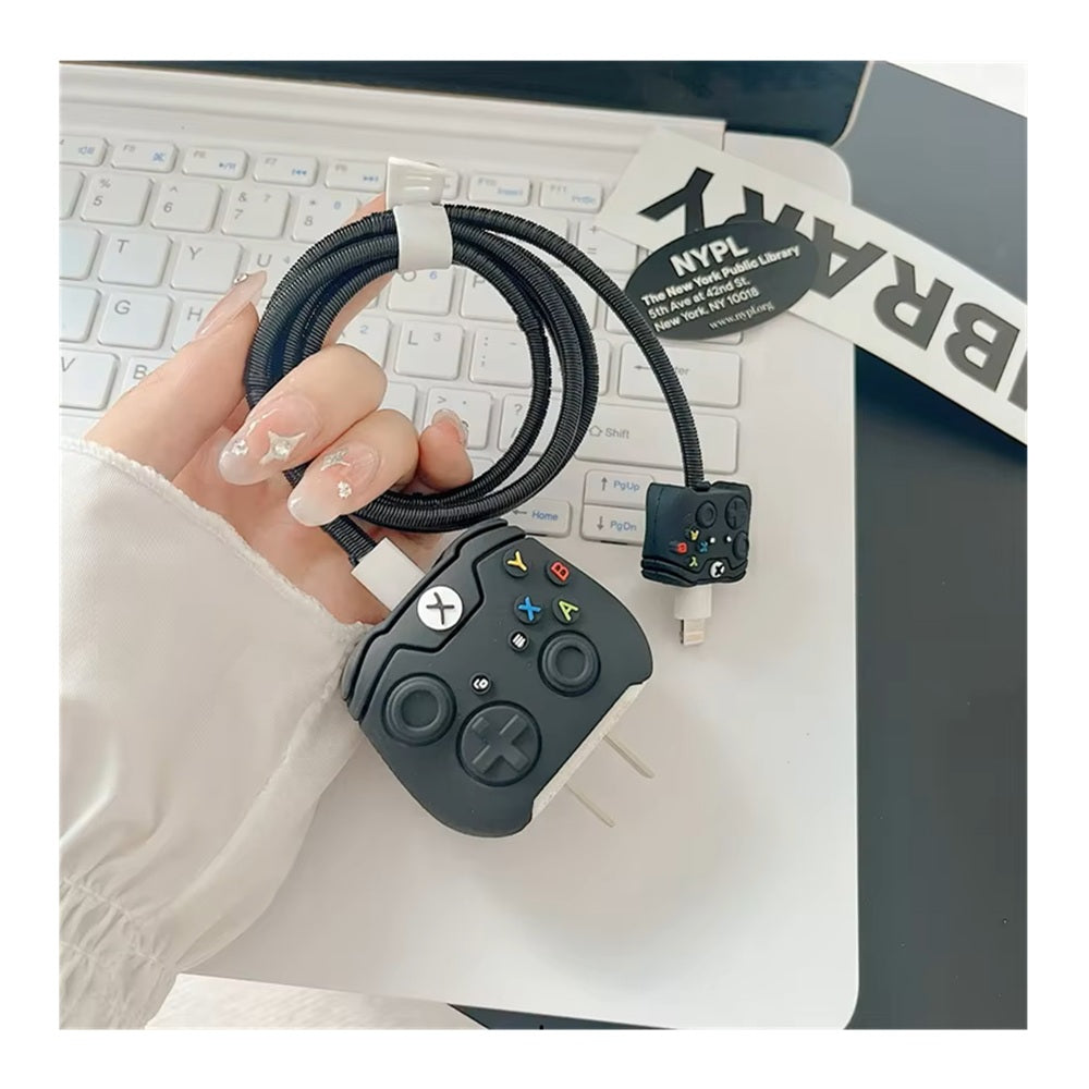 Funda De Silicona Para Cargador 20w Iphone- Diseño Videojuegos Negro