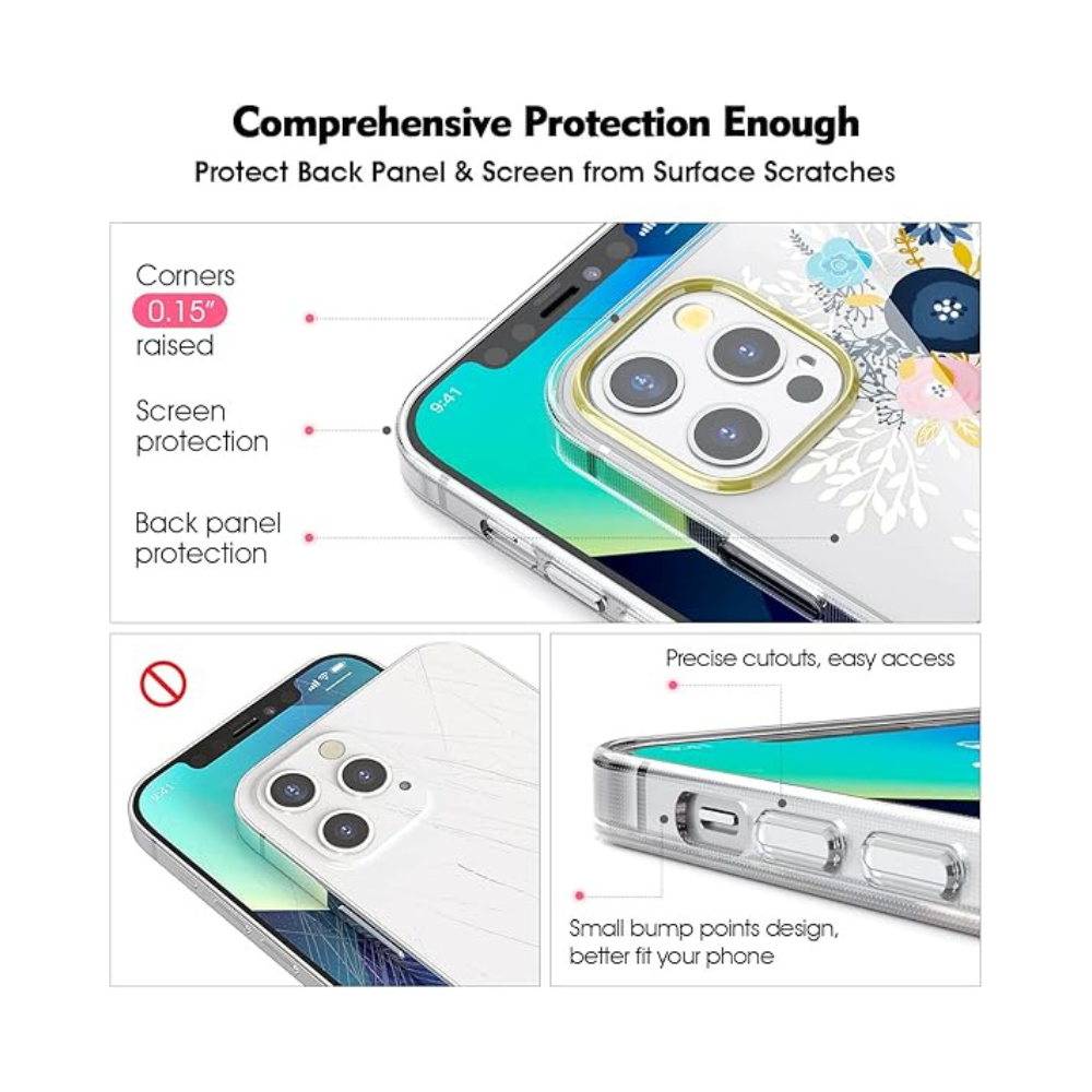 Case floreado mate para 13/14/15 Pro/Max/Plus