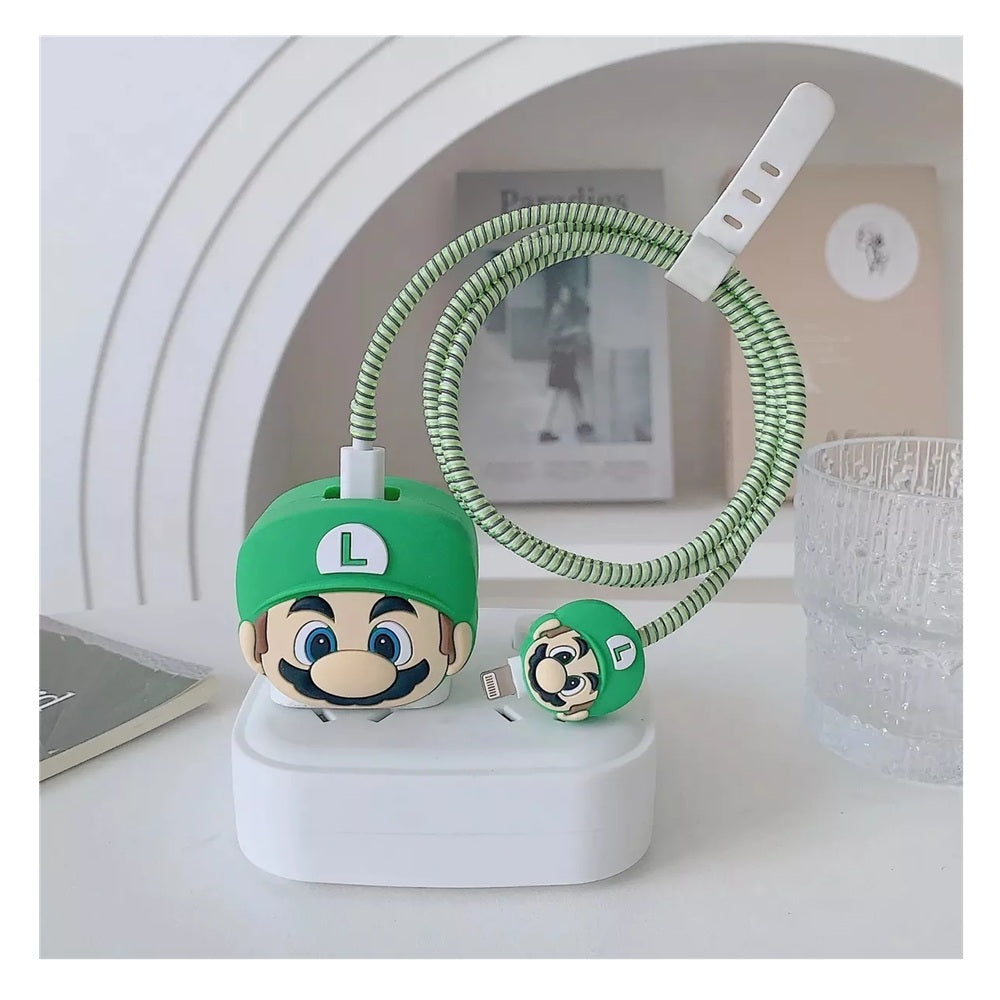 Funda De Silicona Para Cargador 20w Iphone- Diseño Luigi de Mario Bross