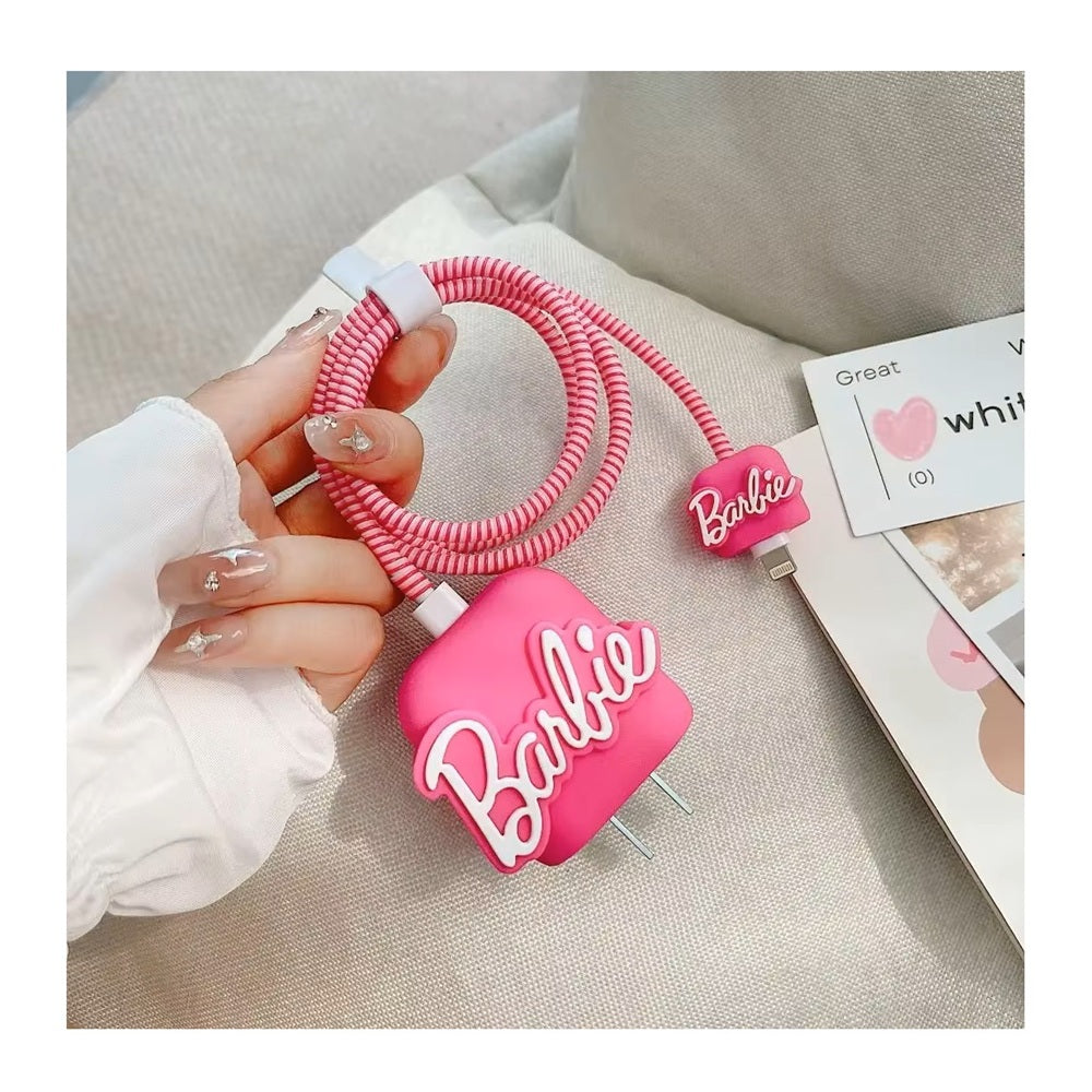 Funda De Silicona Para Cargador 20w Iphone- Diseño Barbie Rosa