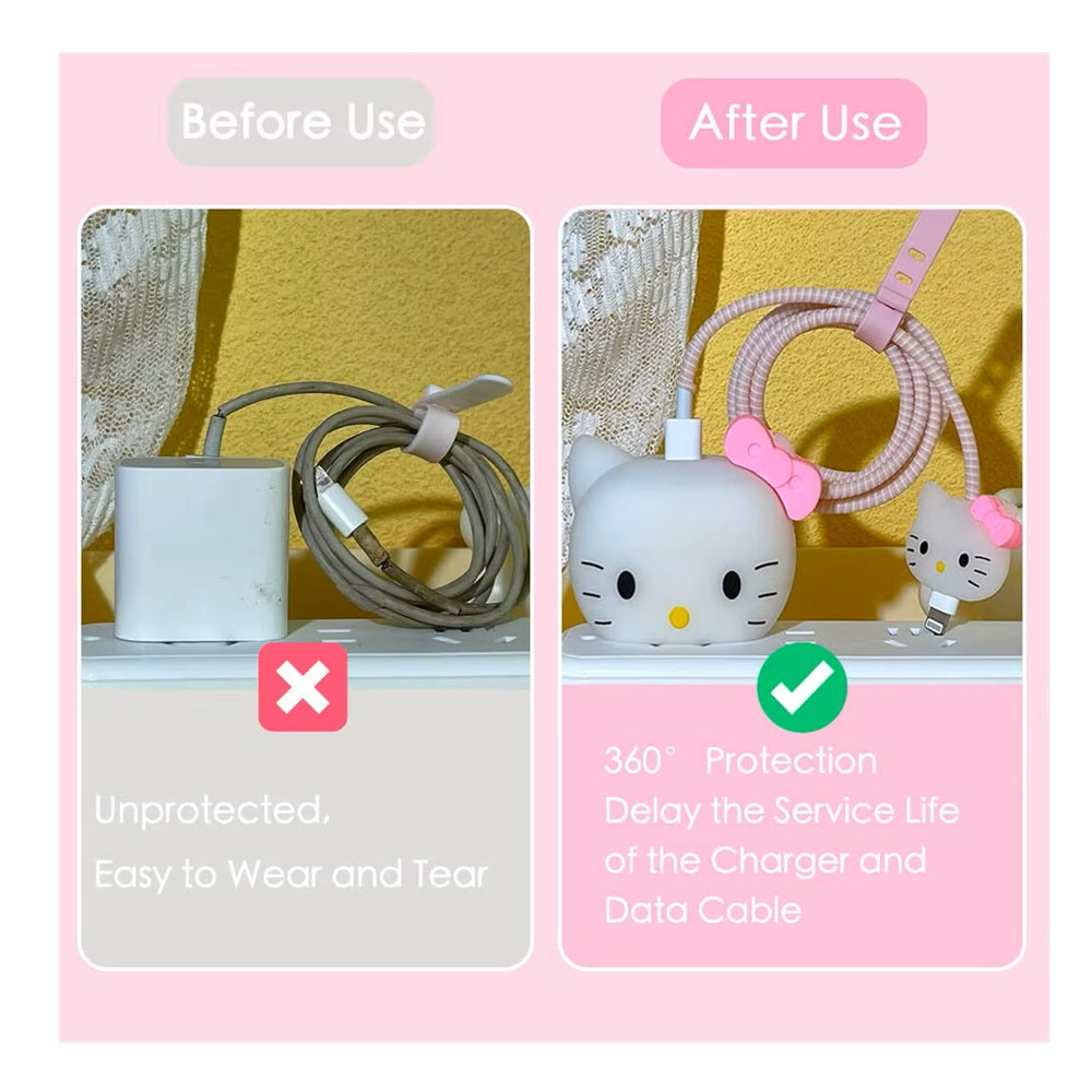 Funda De Silicona Para Cargador 20w Iphone- Diseño Hello Kitty Rosa
