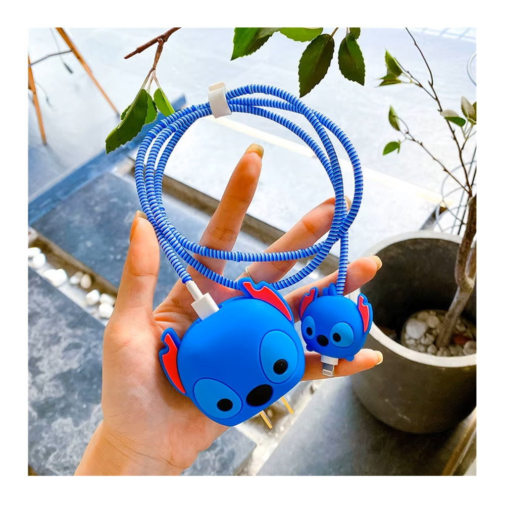 Funda De Silicona Para Cargador 20w Iphone- Diseño Stitch Azul