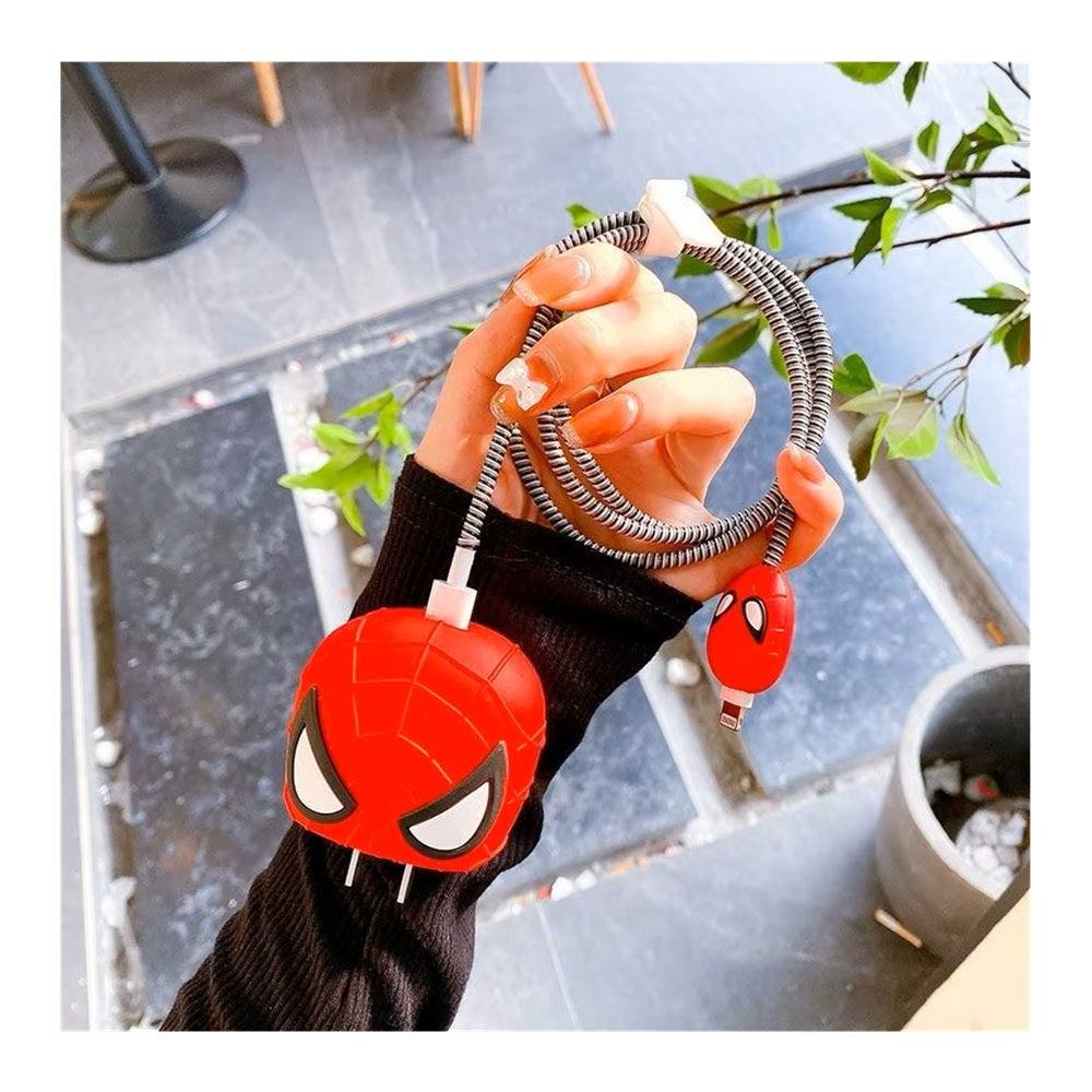Funda De Silicona Para Cargador 20w Iphone- Diseño Spiderman Rojo