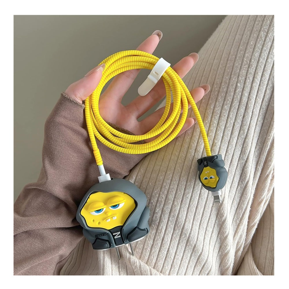 Funda De Silicona Para Cargador 20w Iphone- Diseño Bob Esponja Amarillo