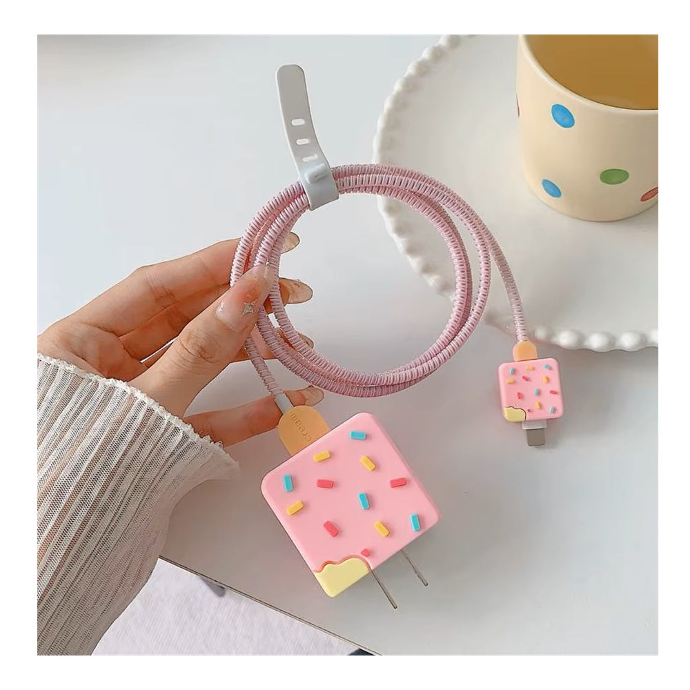 Funda De Silicona Para Cargador 20w Iphone- Diseño Helado Fresa Rosa