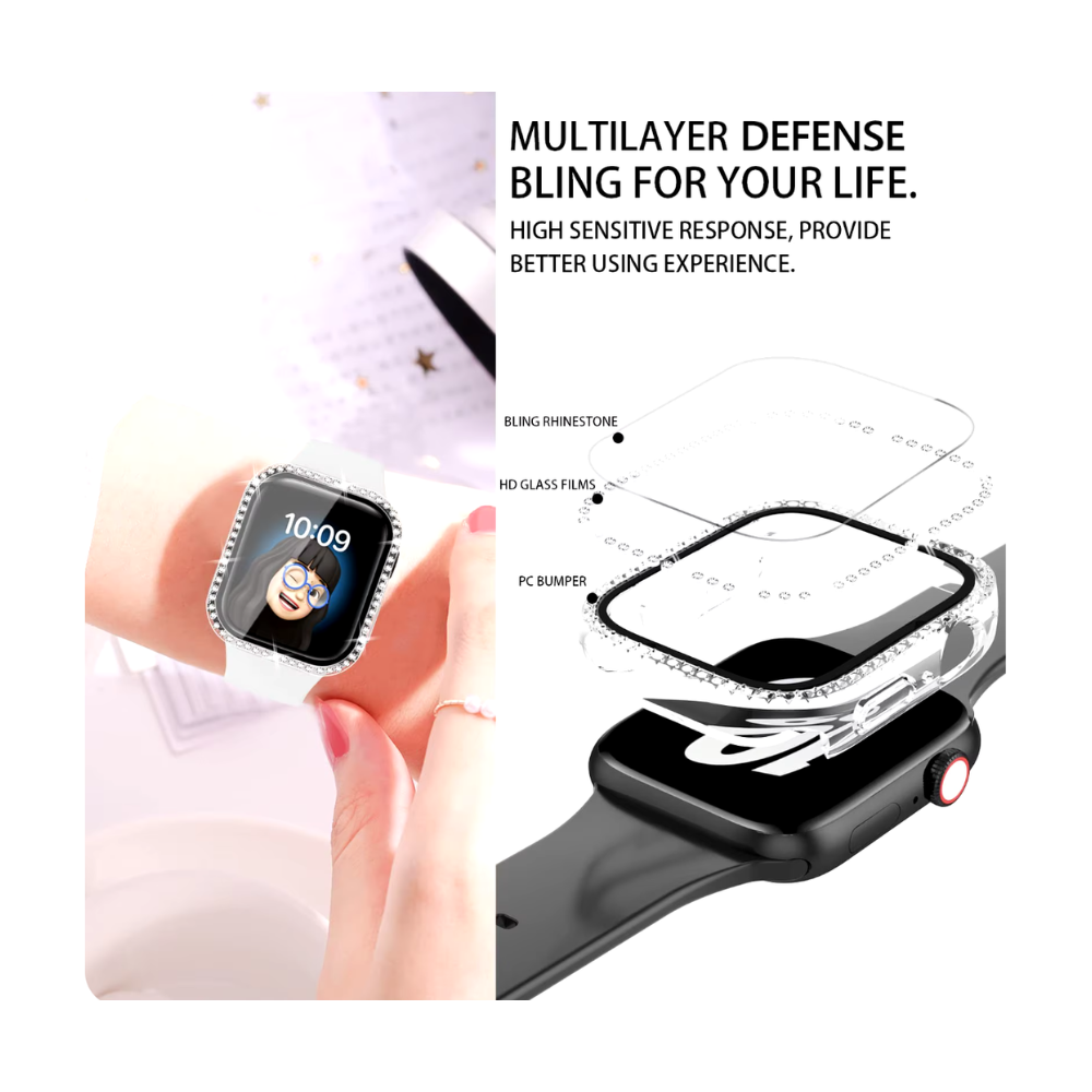 Case bumper en marco de diamantes para Apple Watch 38/40/41/44/45/49 mm