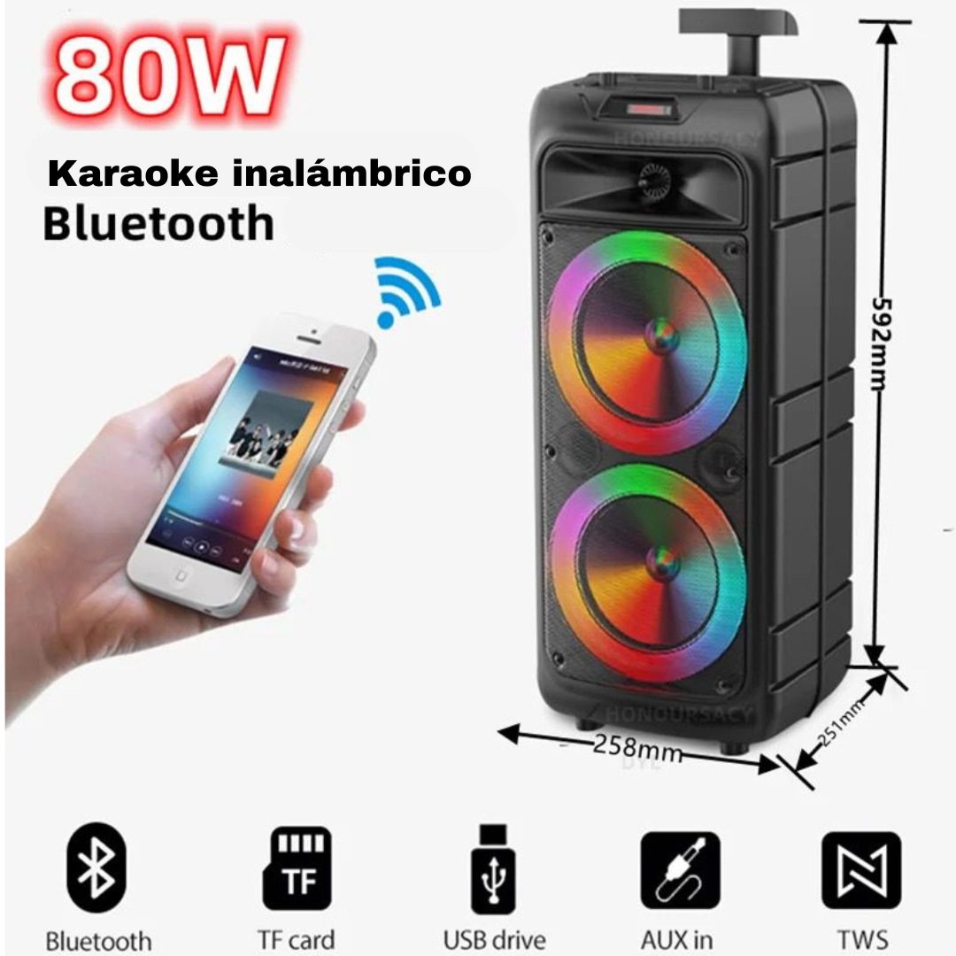 ZQS8211 bocina Dual de 8 pulgadas, sonido de Karaoke de fiesta portátil de graves superpesados, altavoces inalámbricos Bluetooth para exteriores de alta potencia, pico de 80W