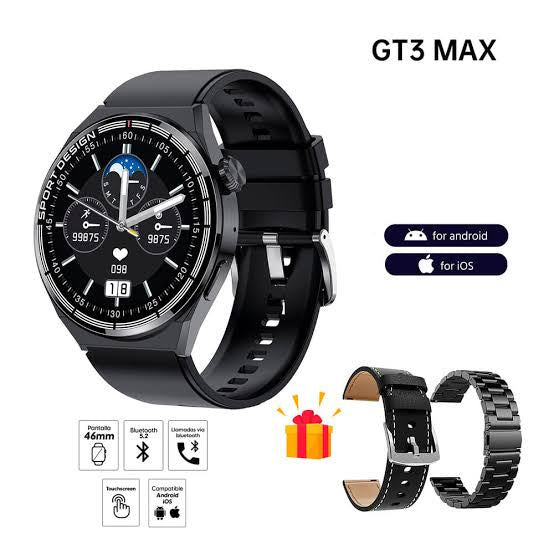 Smartwatch GT3 MAX, con 3 correas intercambiables, reloj inteligente GPS, llamadas, NFC, Bluetooh