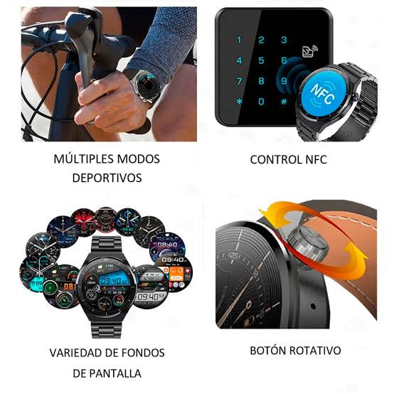 Smartwatch GT3 MAX, con 3 correas intercambiables, reloj inteligente GPS, llamadas, NFC, Bluetooh
