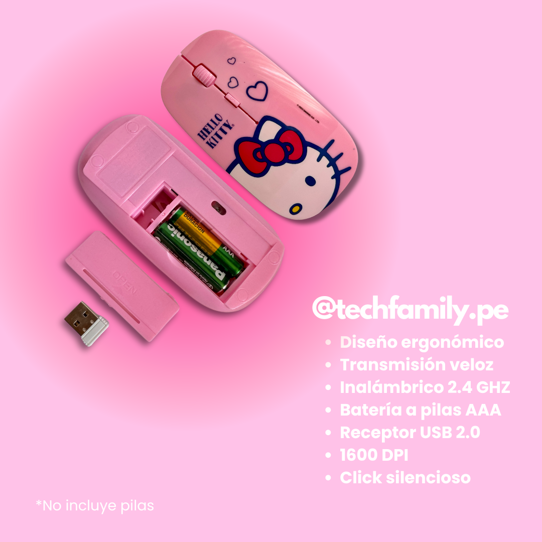 Mouse con diseño inalámbrico 24 GHZ, 1600 DPI - Original Hello Kitty