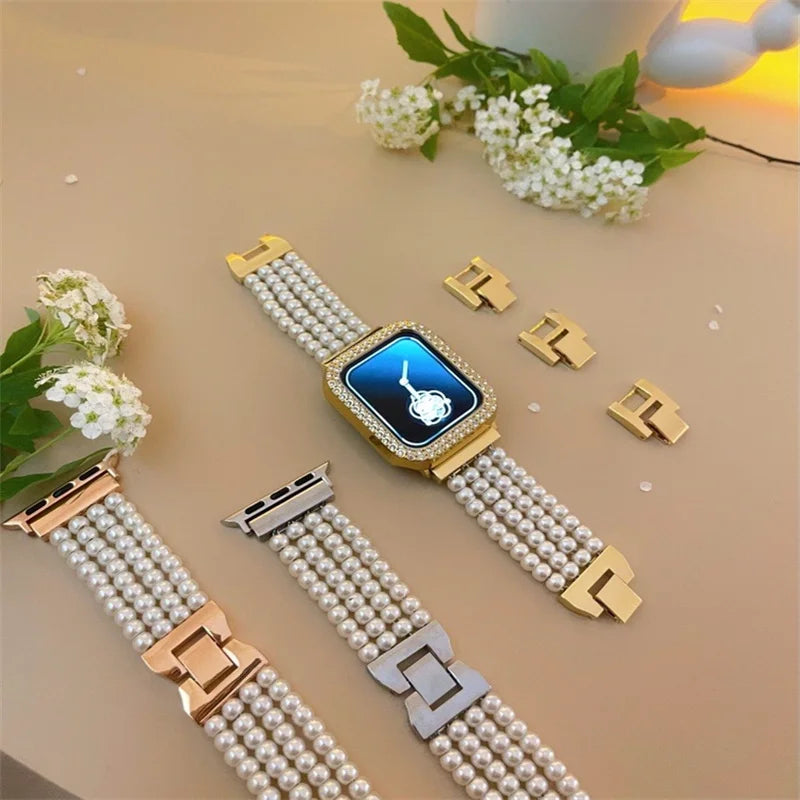 Correa de perlas de lujo para Apple Watch 6/7/8/9/10