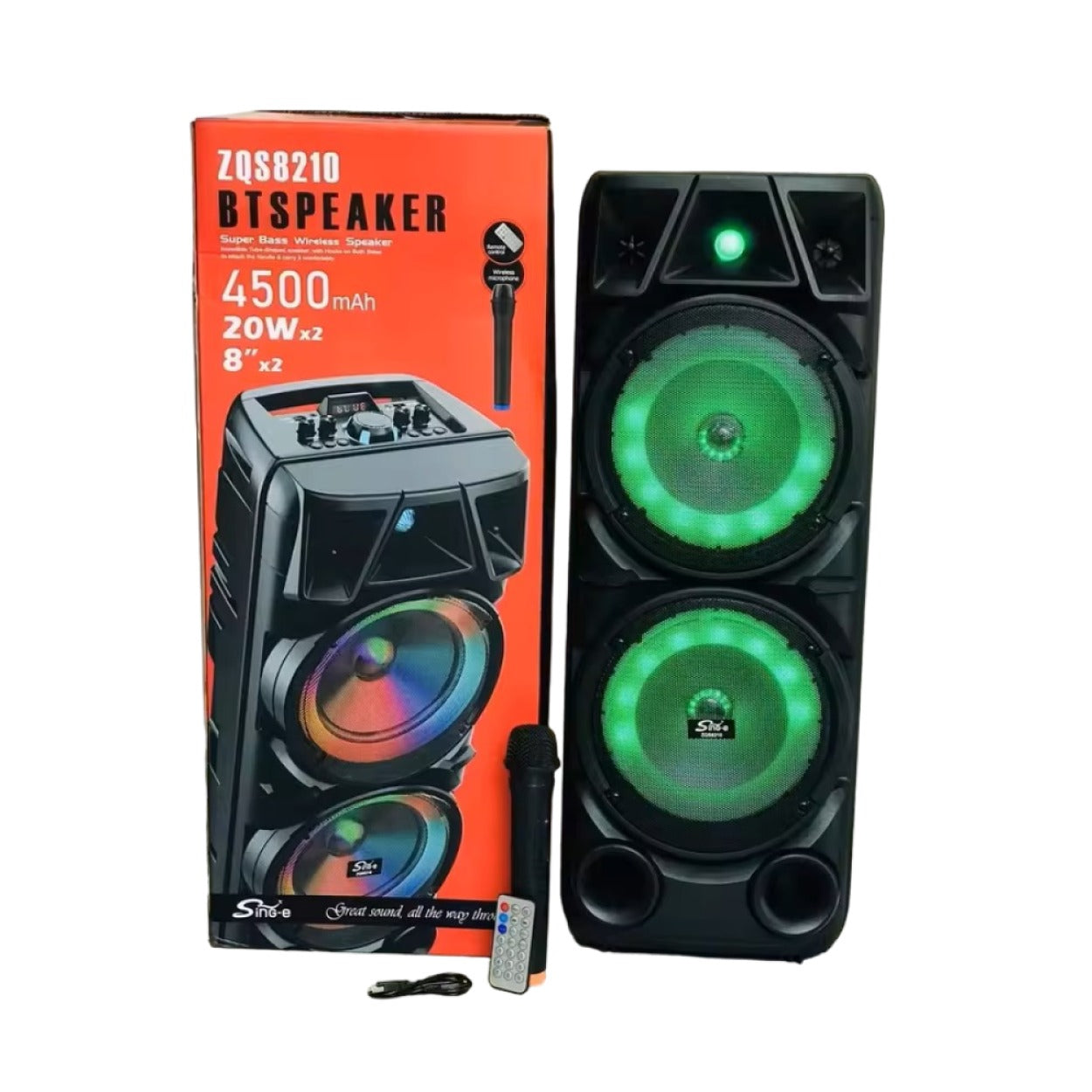 Parlante ZQS8210, altavoz portátil 80W, sonido de Karaoke para fiesta, inalámbrico, Bluetooth