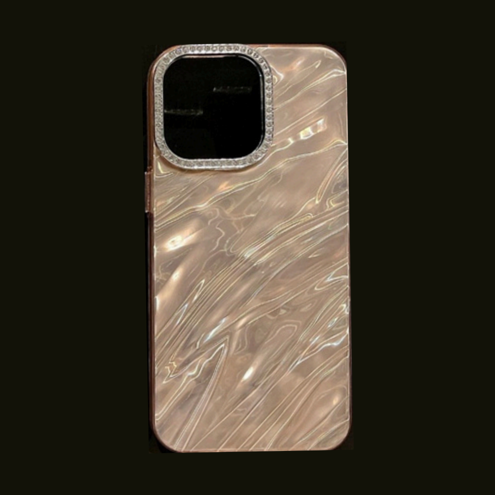 Case con ondas en relieve y piedras para iPhone 11/13/14/15 Plus/Pro/Max