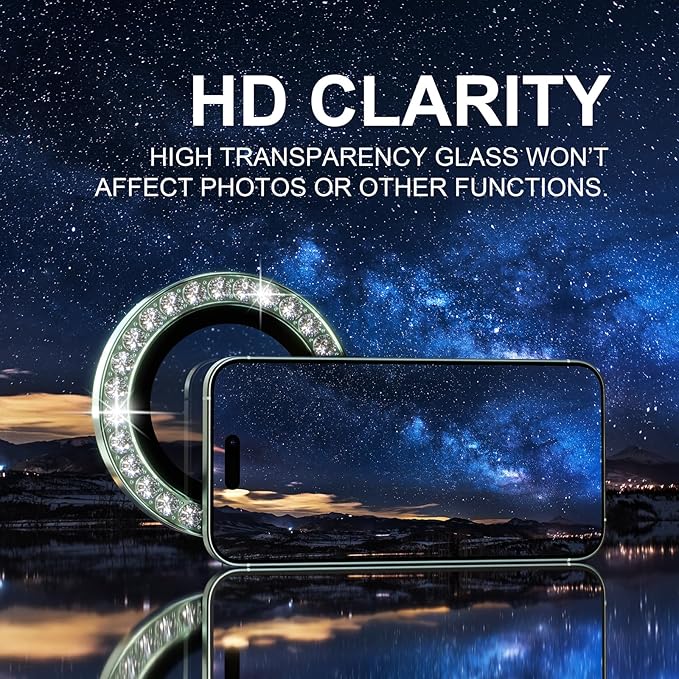 Protector celeste de cámara con diamantes para iPhone 11/12/13/14 Pro/max/plus