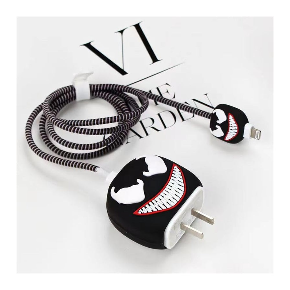 Funda De Silicona Para Cargador 20w Iphone- Diseño Venom Negro