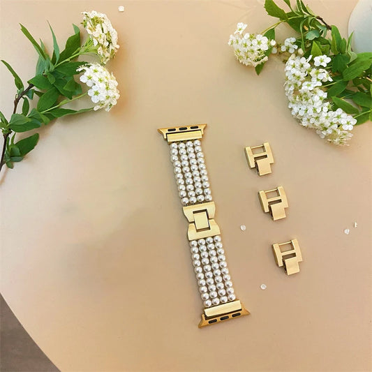 Correa de perlas de lujo para Apple Watch 6/7/8/9/10